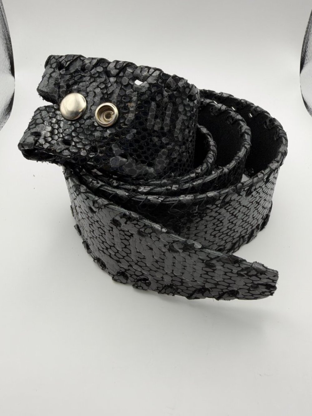 Black Reversible Belt Strap Snakeskin Pressed Leather No Buckle